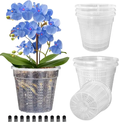 Vista 16 de Maceta de orquídeas con platillos, 4 de cada una de 4.3" y 5.5" macetas de orquídeas con agujeros, 8 piezas de macetas de plástico transparente