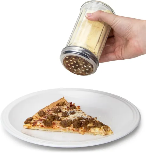 Vista 3 de 1 paquete de 12 onzas para especias y quesos Tarro de cristal, tapa de metal y agujeros extra grandes para parmesano y especias por Back of House