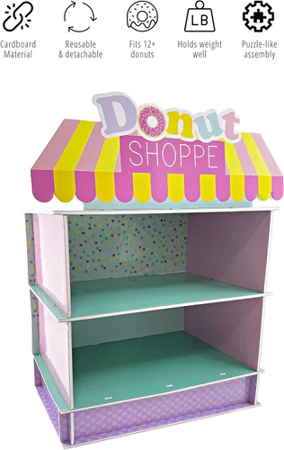 Vista 6 de Soporte de dona de 2 niveles para suministros y decoraciones de fiesta de cumpleaños, soporte para cupcakes, decoración de mesa de postre 4E's