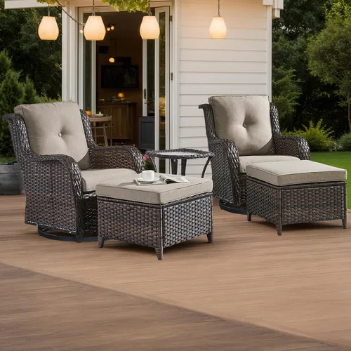 Vista 18 de HUMMUH Juego de 2 Sillas Giratorias Mecedoras de Mimbre para Patio Exterior, Juego de Muebles de Sillas Mecedoras de Ratán (Marrón, Azul) 50,000