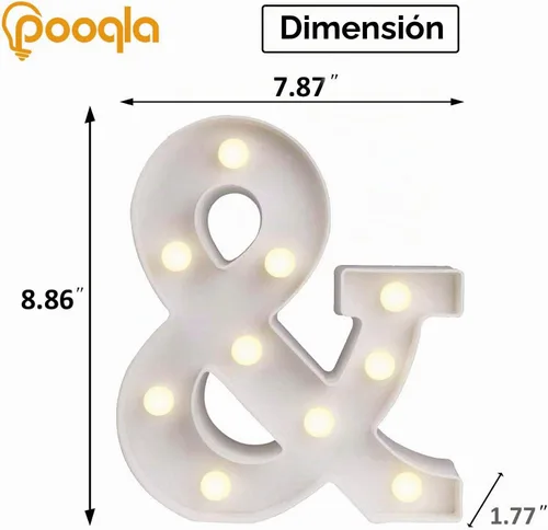 Vista 3 de Pooqla - Anuncio de letras del alfabeto con luces LED para decoración de bodas, cumpleaños, fiestas, Navidad, hogar, bar