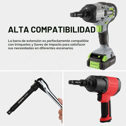 Vista 6 de WORKPRO Juego de barras de extensión de impacto de 1/2 pulgada, 3 piezas - 3, 6, 8 pulgadas de extensión de zócalo, acero CR-MO endurecido y tratado