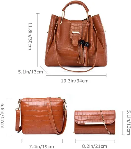 Vista 5 de Bolso de piel sintética para mujer, 3 unidades, con borlas