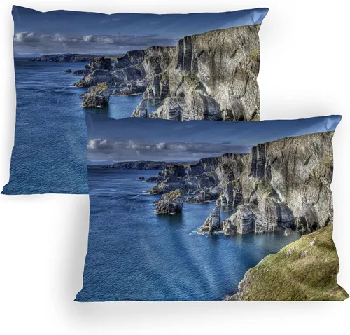 Vista 19 de Lunarable Nature Pillow Sham Set of 2, Sunset in a Winter Park Russia Sun Rays Through Trees Pathway to Forest, Quality Microfiber Bedding Item for