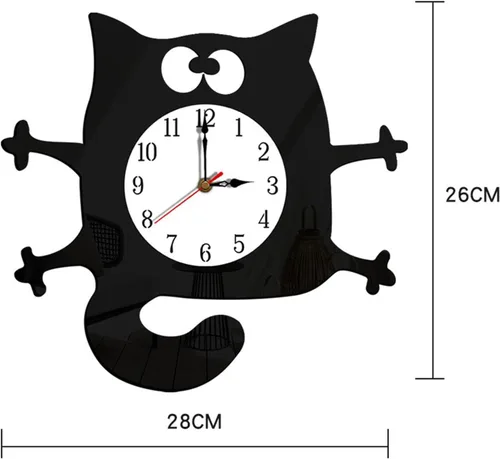 Vista 4 de Reloj de pared con forma de gato sin tictac, funciona con pilas, para decoración de dormitorio y cocina