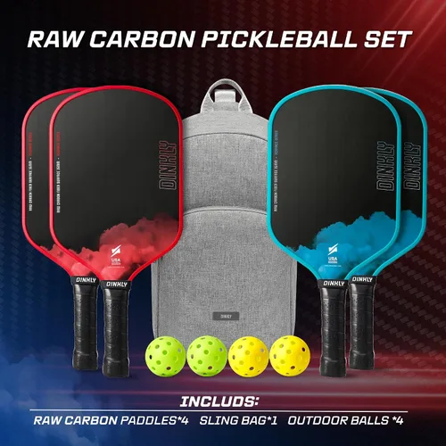 Vista 7 de Raw Carbon Pickleball Paddles Set of 2/4, T700 Carbon Fiber Rackets with 16MM Honeycomb Polymer Core, 4 Balls and 1 Portable Carry Bag, USAPA