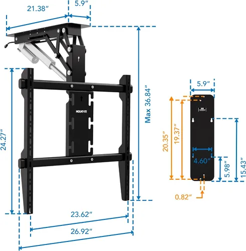Vista 7 de Mount-It! Soporte motorizado para TV de techo – Soporte de TV eléctrico silencioso abatible para pantallas de 50 a 90 pulgadas, diseño desplegable
