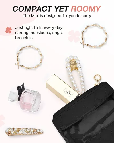 Vista 9 de BAGSMART Organizador de joyas colgante con ganchos de metal, soporte de joyería de doble cara para aretes + estuche organizador de joyas de viaje