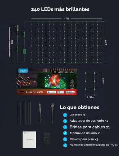 Vista 9 de Govee Luces de red para exteriores, 2.8 x 4.7 pies con funciones RGBIC