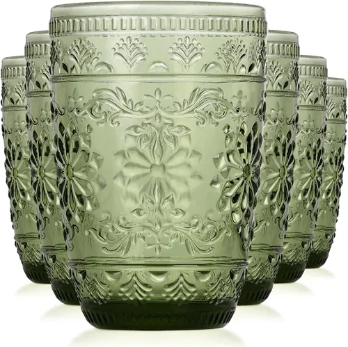 Vista 9 de abrwyy 6 vasos de vidrio de 14 onzas, vasos azules para beber, juego de cristalería de colores para fiestas, bodas, hogar, oficina, agua, jugo