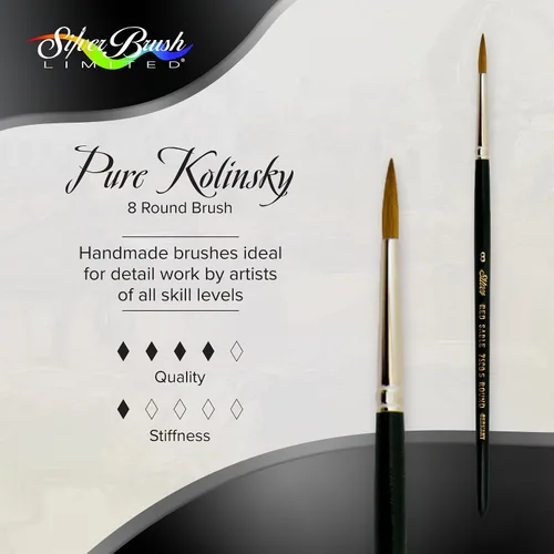 Vista 2 de Silver Brush Limited, Pincel redondo de color rojo puro, mango corto, tamaño 8 Short Handle, Watercolor, Acrylic, Soft Pure Kolinsky-Grade Sable