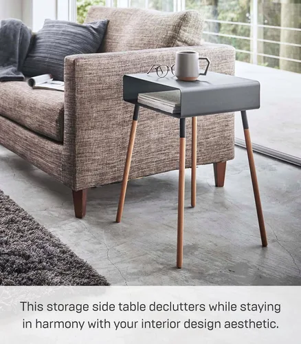 Vista 4 de YAMAZAKI Home Mesa auxiliar lisa con estante de almacenamiento abierto, acento rectangular que ahorra espacio, sala de estar, dormitorio, sofá, mesa