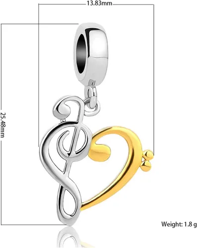 Vista 2 de Dije de notas musicales para pulseras de agudos bajos dorados y plateados, colgantes para mujeres, niñas, hermanas, novias, esposa, sobrina, primo