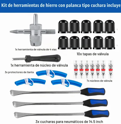 Vista 5 de 14.5" Cucharas de neumáticos Juego de herramientas de hierro para cambio de neumáticos de motocicleta y moto de cross, kit de cucharas para Azul