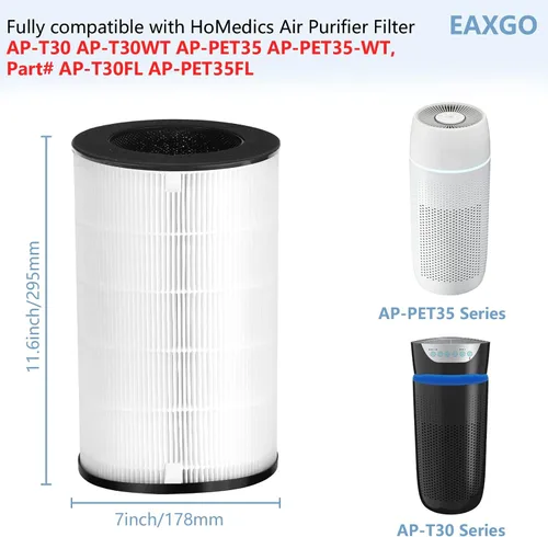Vista 3 de AP-PET35 AP-T30 Filtro de repuesto compatible con los modelos de purificador de aire HoMedics AP-PET35-WT AP-T30WT, parte # AP-PET35FL AP-T30FL