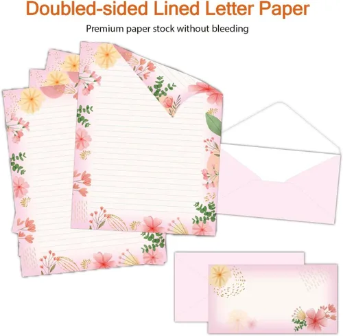 Vista 2 de 48 paquetes de papel estacionario rayado para escribir cartas, papel estacionario de doble cara con diseño floral de 8.5 x 11 pulgadas para escribir