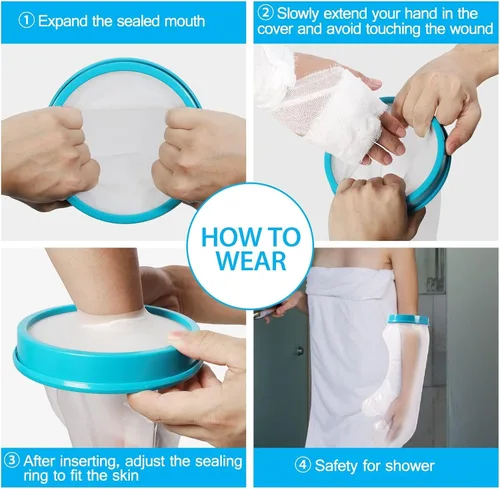 Vista 9 de Protector de brazo para adultos, resistente al agua, cubre manos o muñecas quebradas, vendaje reutilizable, para bañarse o ducharse
