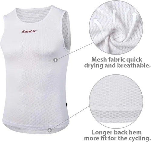 Vista 4 de Santic Camiseta sin mangas de ciclismo con capa base para hombre, camiseta sin mangas, chaleco de secado rápido