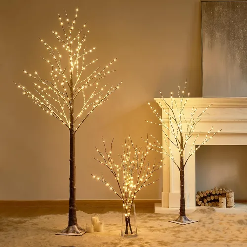 Vista 5 de LITBLOOM Árbol de ramitas nevadas iluminadas con luces de hadas de 4 pies, 200 luces LED, árbol flocado con luces para el hogar, Acción de Gracias
