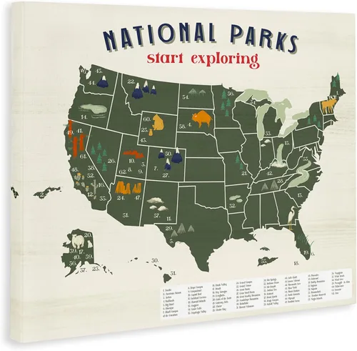 Vista 3 de Stupell Industries Mapa de parques nacionales con llave numerada de Estados Unidos, diseñado por Daphne Polselli, lienzo para pared, 30 x 40