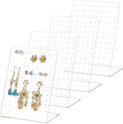 Vista 7 de PH PandaHall 4 soportes transparentes para aretes, 120 agujeros de vidrio orgánico, organizador de aretes en forma de L, soporte de exhibición