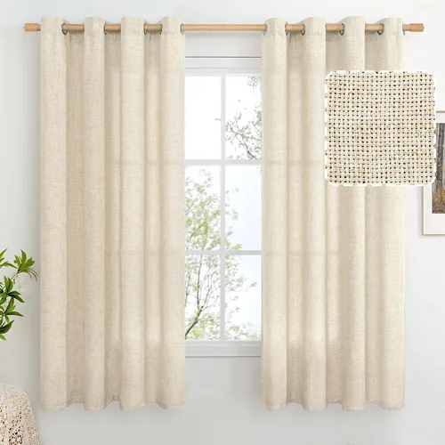Vista 84 de BGment Cortinas de Lino Beige de 63 Pulgadas de Largo 2 Paneles - Tratamientos para Ventanas con Textura de Arpillera Filtrantes de Luz Cortinas