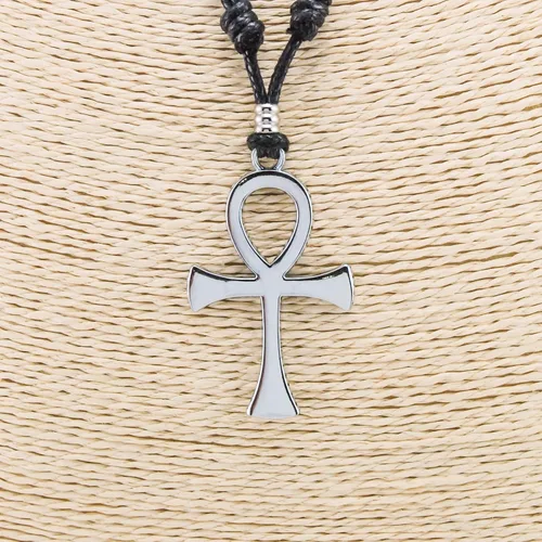 Vista 14 de BlueRica Collar de cordón ajustable con cruz de la vida Ankh