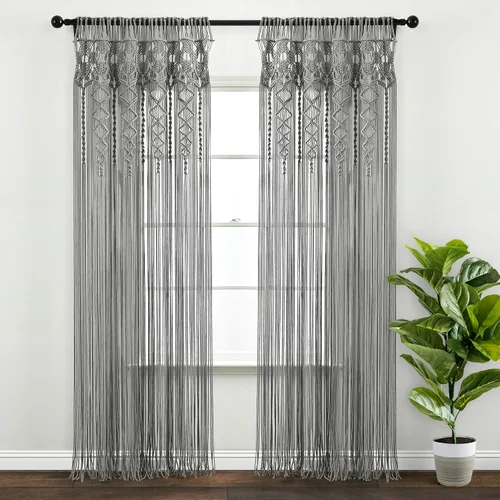Vista 12 de Lush Decor Panel Individual de Cortina de Ventana de Algodón Texturizado Macramé Boho 40" An x 84" L Rubor - Cortinas de Macramé para Ventanas