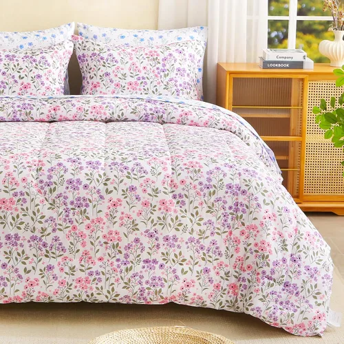 Vista 9 de lasoftan Juego de edredón floral Queen con sábanas, ropa de cama vintage de lujo de 7 piezas, ropa de cama de microfibra suave en una bolsa, juego