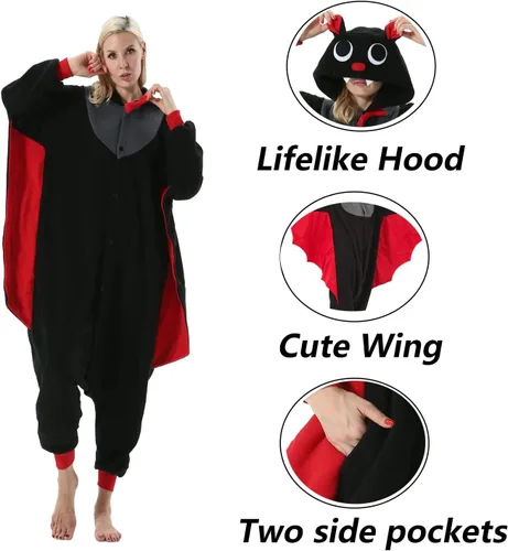 Vista 4 de SimZoo Pijama de animal para adultos, disfraz de una sola pieza para Bate