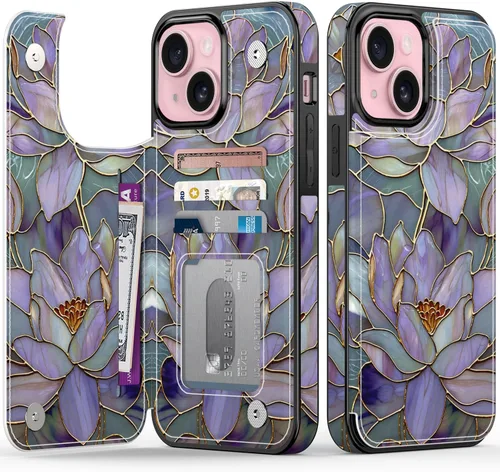 Vista 28 de FUNMIKO Funda tipo cartera para iPhone 13 con tarjetero, bloqueo RFID, protección de grado militar y obras de arte impresas con rayos UV, cierre