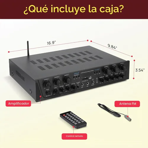 Vista 7 de Pyle Sistema amplificador de audio inalámbrico para el hogar, receptor estéreo de 6 canales compatible con Bluetooth, 600 W de potencia máxima