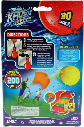 Vista 5 de JA-RU Kaos - Lanzador de globos de agua, 30 globos de agua coloridos y herramienta de inyección rápida de agua para niños y adultos, (1 unidad)