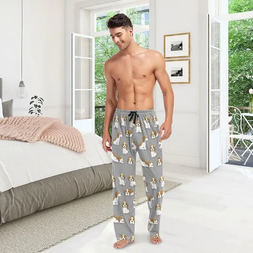 Vista 3 de Pantalones de pijama de cuadros blancos y negros para hombre, pantalones de descanso separados suaves para hombres