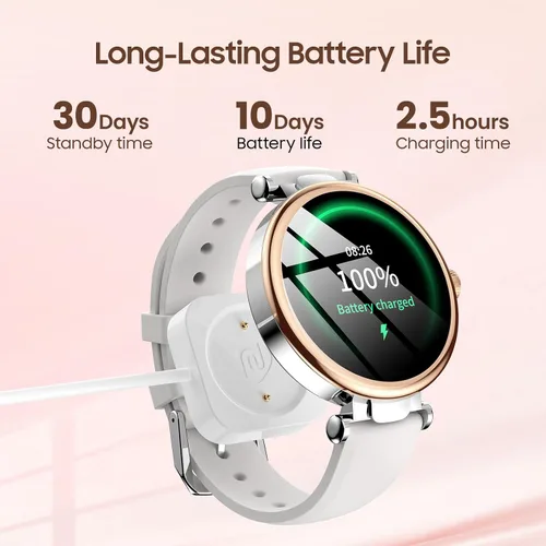Vista 9 de TOZO Auriculares híbridos HT3 con cancelación de ruido, audio espacial AI Chat con 5 micrófonos, reloj inteligente S8 AMOLED para mujer, pantalla a