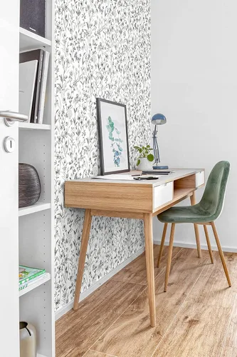 Vista 3 de NextWall Papel tapiz autoadhesivo de flores silvestres (carbón y piedra azulada)