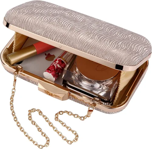 Vista 5 de Savatano Bolso de mano dorado, bolsos de mano dorados para mujer, para noche, boda, cóctel, fiesta, bolsa de noche, bolso cruzado de hombro..