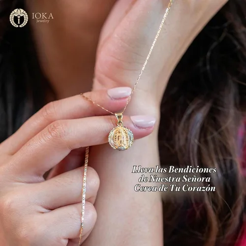 Vista 3 de Ioka Colgante con Dije de Sello de la Virgen María de Guadalupe de Oro de 14K con Collar de Cadena Valentino de 1.5mm