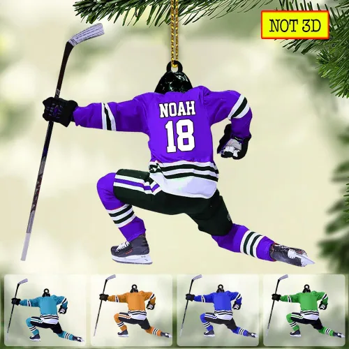 Vista 4 de NAZENTI Adorno personalizado de jugador de hockey, adorno navideño de hockey personalizado, adorno de auto de hockey personalizado plano, adorno
