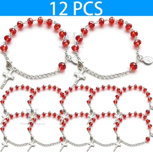 Vista 2 de WE Confirmación Rosario Pulsera Favor (12PCS) Recuerdos de confirmacion brasalete Pulsera roja para invitados, Acrílico, No es una piedra preciosa