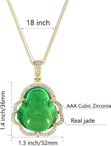 Vista 2 de Collar con dije de Buda de jade verde, collar deslumbrante con piedras de circonia cúbica y Buda que se ríe