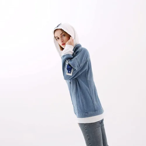 Vista 4 de NECHARI Unisex Denim Chaqueta Sudadera Con Capucha Japonesa Anime Pullover Sudadera Ropa
