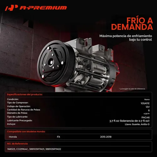 Vista 2 de Compresor de aire acondicionado A-Premium con embrague Compatible con Honda Fit 2015 2016 2017 2018, con polea de 6 ranuras