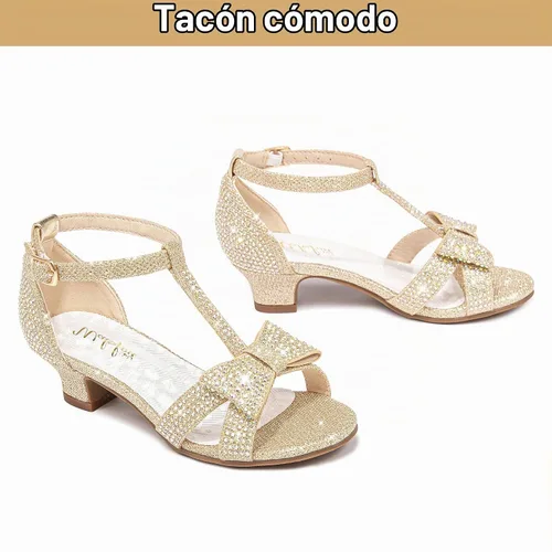 Vista 4 de Walofou Sandalias para Bebés, Niños Pequeños y Niños Grandes para Niñas Elegante-champán