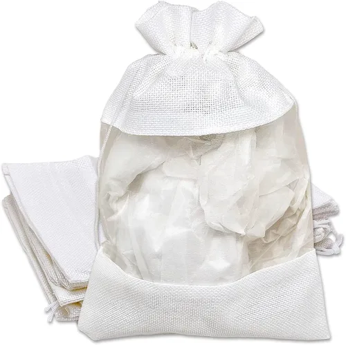 Vista 30 de TheDisplayGuys para tu vida moderna - Paquete de 12 bolsas de regalo pequeñas de arpillera de lino y organza con cordones (8.9x14 cm, gris)