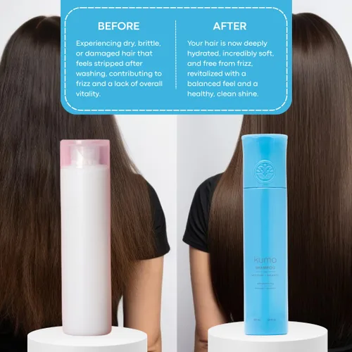 Vista 2 de Kumo Champú Luxe Moisture & Balance – Champú natural japonés con infusión botánica, sin sulfato para cabello seco, dañado y encrespado