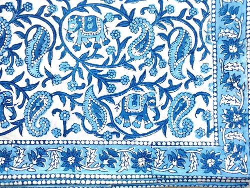 Vista 5 de Juego de 6 manteles individuales 100 % algodón estilo indio para mesa de comedor y servilletas (azul 1)