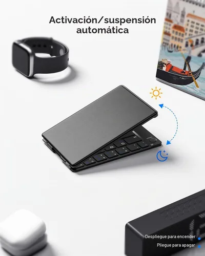 Vista 5 de Samsers Teclado Bluetooth plegable, teclado inalámbrico portátil con soporte de soporte, recargable de tamaño completo ultra delgado plegable