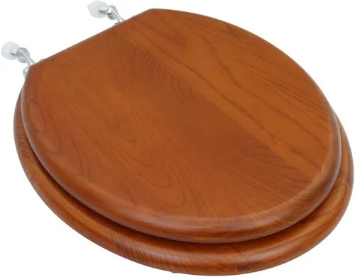 Vista 19 de Renovators Supply Manufacturing Asiento de retrete alargado de madera de caoba ligera con las bisagras de cobre amarillo de PVD y el parachoques