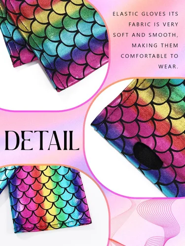 Vista 5 de Guantes sin dedos para escamas de pez, mangas largas metálicas, guantes de satén para cosplay, accesorios de fiesta rave para mujeres y niñas